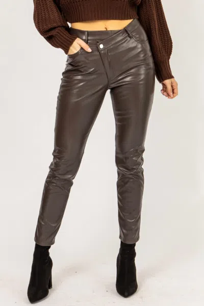 Rehab Vegan Leather Asymmetric Pants In Brown In Black