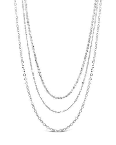 Sterling Forever Dainty Three Layer Chain Necklace - Silver