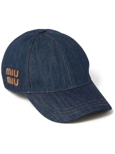 Miu Miu Denim Logo Hat In Blue