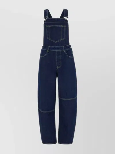 Ganni Denim Topstitch Overalls In Blue