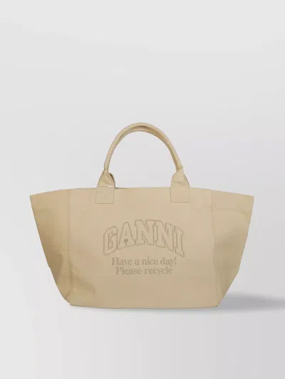 Ganni Xxl Canvas Shopping Bag In Almond Milk
