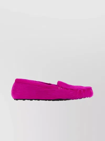 Marni Long-haired Leather Moccasins In In Fuchsia