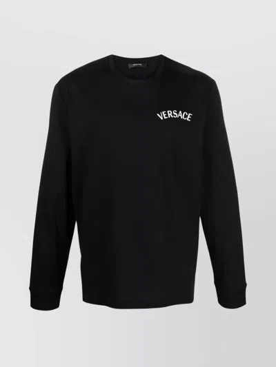 Versace Logo-embroidered Cotton T-shirt In Black