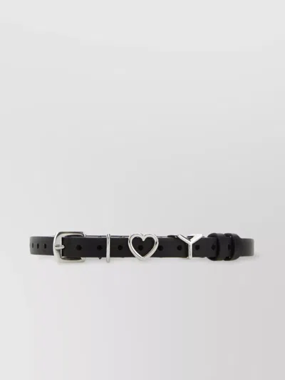 Y/project Heart-charm Leather Choker In Black
