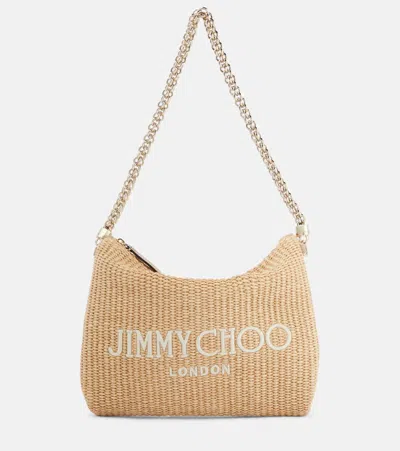 Jimmy Choo Callie Logo Raffia Shoulder Bag In Brown