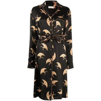 Dries Van Noten Abstract Printed Satin Midi Dress In Black