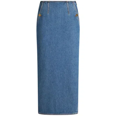 Etro Denim Midi Skirt In Blue