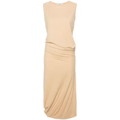 Lemaire Sleeveless Draped Crepe Maxi Dress In Neutrals