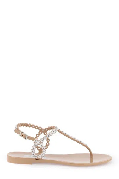 Aquazzura Almost Bare Embellished Jelly Flat Sandals In Beige