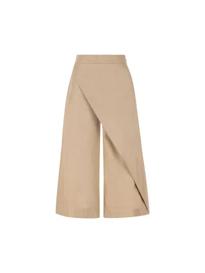 Loewe Wrap-detail Cotton Drill Cropped Trousers In Beige