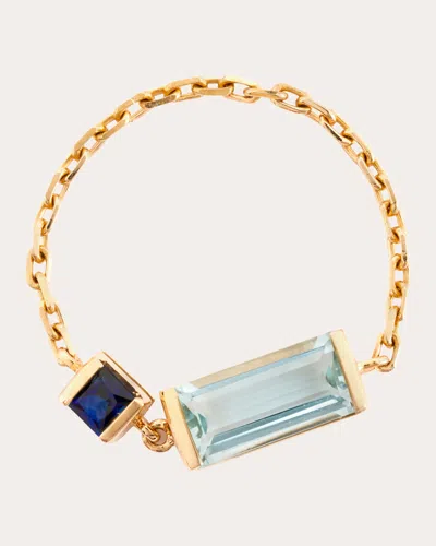 Yi Collection Women's Aquamarine And Sapphire Chain Ring 18k Gold In Multicolor