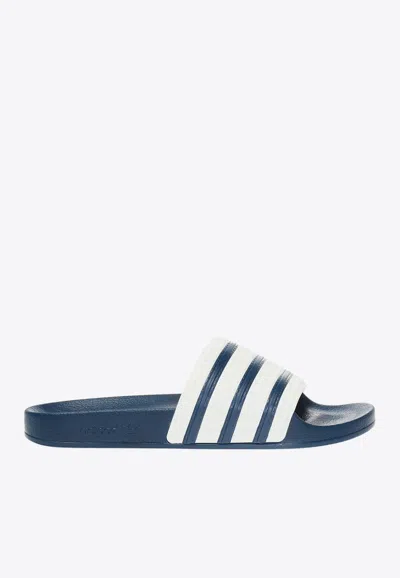 Adidas Originals Adilette Slides With 3-stripes Detail In Blue