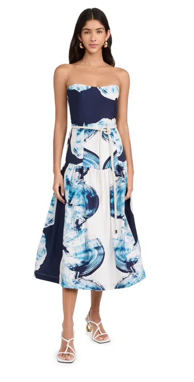 Silvia Tcherassi Adelaida Wave-print Dress In Navy Abstract Wave