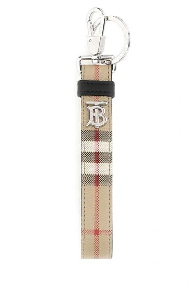Burberry Man Printed E-canvas Keyring In Multicolor