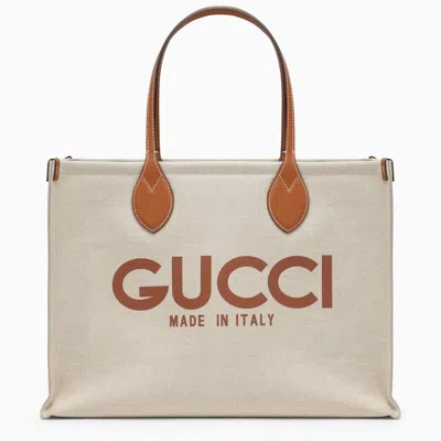 Gucci Big Beige Canvas Tote Bag With Logo Women In Cream