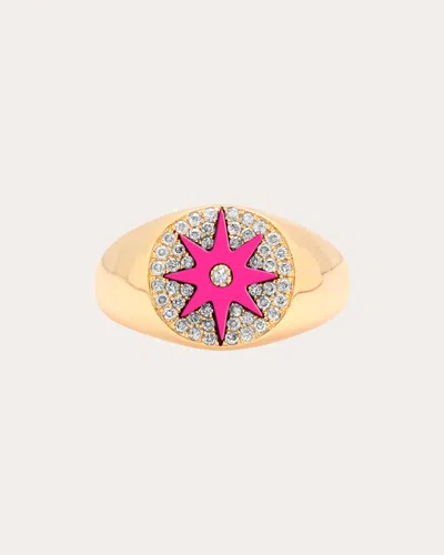 Colette Jewelry Women's Pink Starburst Diamond Signet Ring 18k Gold In Multicolor