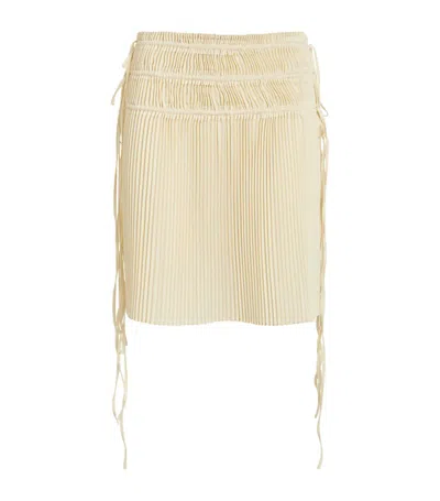 Helmut Lang Pleated Triple-drawstring Skirt In Ivory