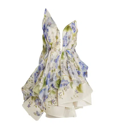 Zimmermann Linen-silk Draped Mini Dress In Multi