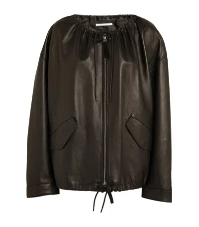 Helmut Lang Leather Ruched Jacket In Black