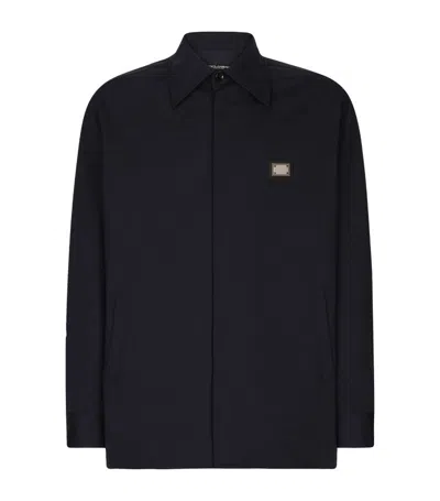 Dolce & Gabbana Logo Plaque Overshirt In Nero