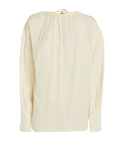 Helmut Lang Oversized Half-zip Drawstring Shirt In Ivory