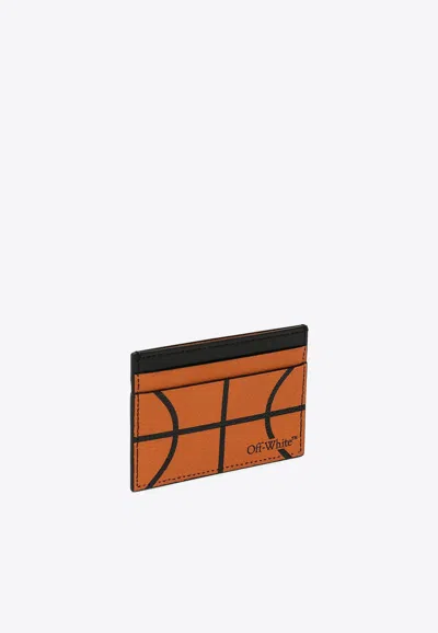 Off-white Basketball Logo-print Full-grain Leather Cardholder In Orange