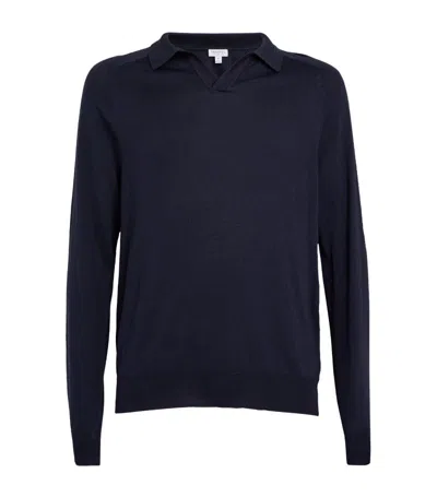 Sunspel Sea Island Cotton-cashmere Polo Shirt In Navy