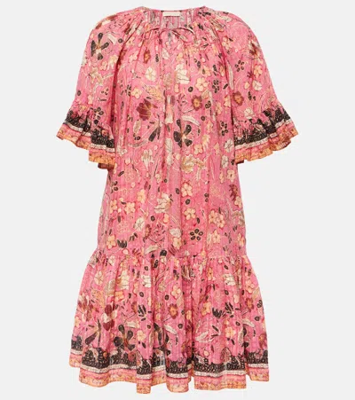 Ulla Johnson Malie Ruffled V-neck Printed Mini Dress In Pink