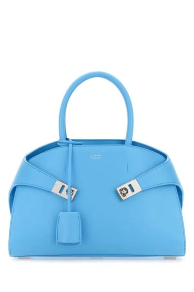 Ferragamo Salvatore  Woman Turquoise Leather Small Hug Handbag In Blue