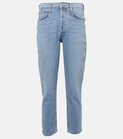 Agolde Riley High-rise Cropped Straight Jeans In Blue