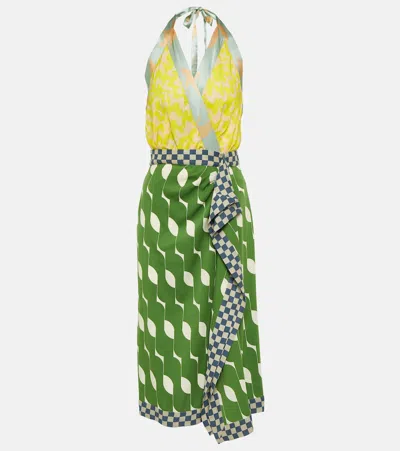 Dries Van Noten Printed Halterneck Silk Satin Midi Dress In Multicolor