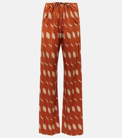 Dries Van Noten Printed Silk-blend Straight Pants In Orange