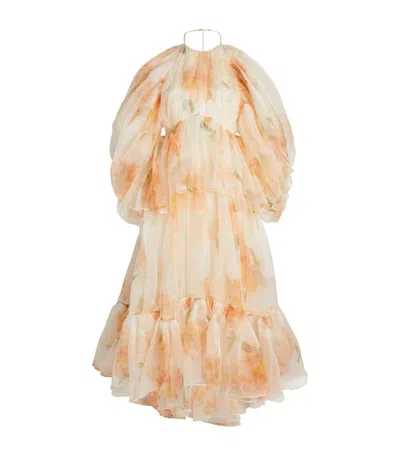 Zimmermann Natura Ruffled Silk Midi Dress In Multi