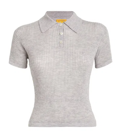 Guest In Residence Cashmere Cropped Polo Shirt In Grey