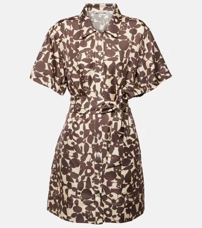Asceno Lucca Printed Silk Twill Shirt Dress In Brown