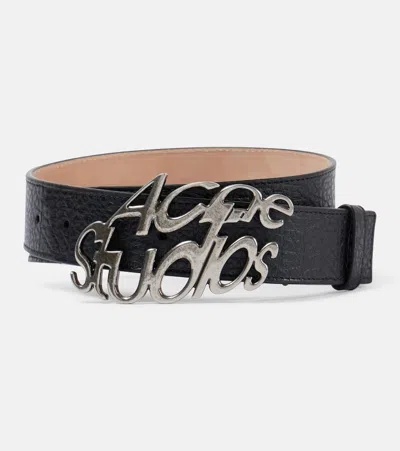 Acne Studios Logo Leather Belt In Metallic