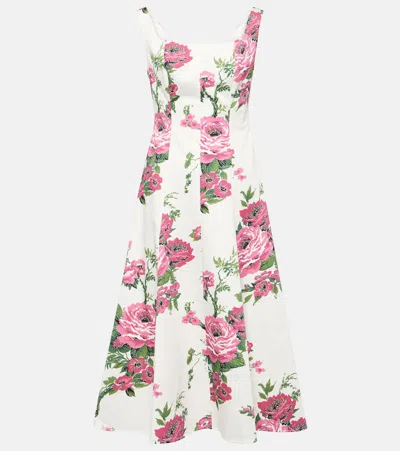 Carolina Herrera Floral Flared Cotton-blend Midi Dress In Multicoloured