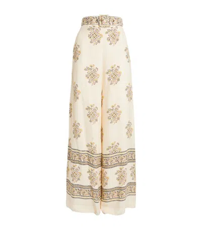 Zimmermann Silk-blend Belted Wide-leg Trousers In Ivory