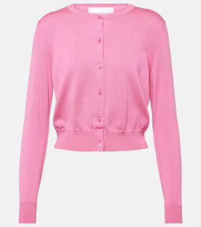 Carolina Herrera Long-sleeve Crewneck Crop Cardigan In Rose