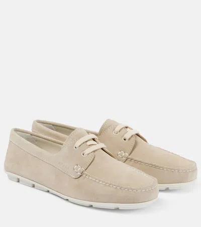 Prada Suede Driving Shoes In Pumice Stone