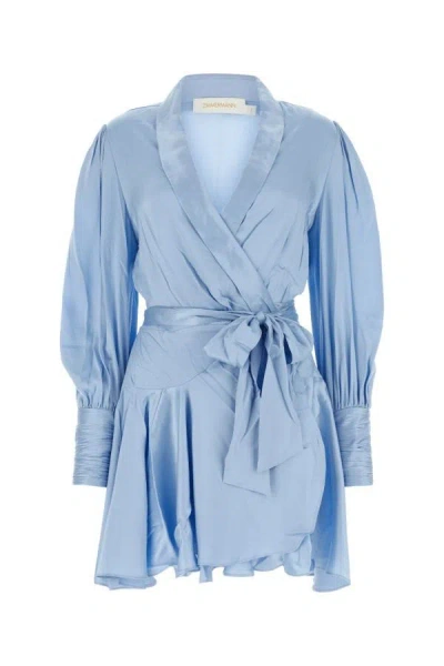 Zimmermann Silk Wrap Mini Dress In Blue
