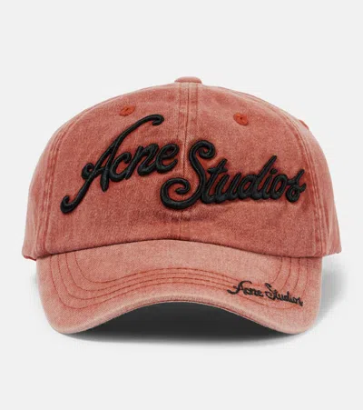 Acne Studios Logo Embroidered Cotton Baseball Cap In Pink