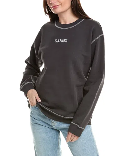 Ganni Isoli Dark Rose Relaxed Sweatshirt In Grey