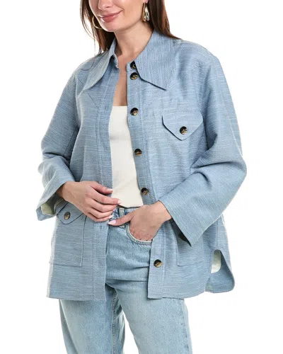 Ganni Linen-blend Jacket In Blue