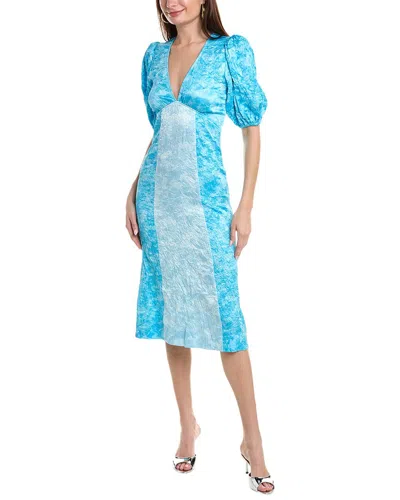 Ganni Crinkled Satin Midi Dress In Blue