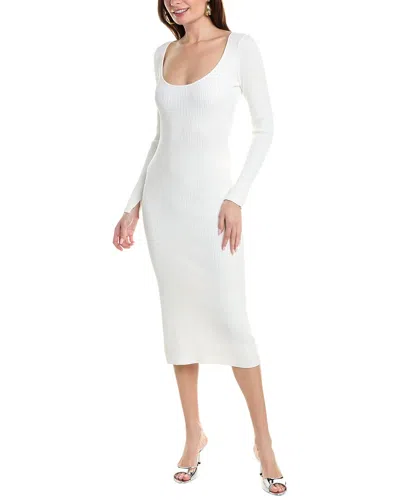 Ganni Low Round Neck Slim Midi Dress In White