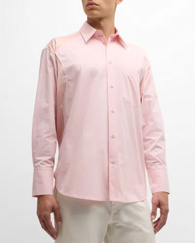 Jw Anderson Men's Sport Shirt With Satin Inserts In Rose Pink