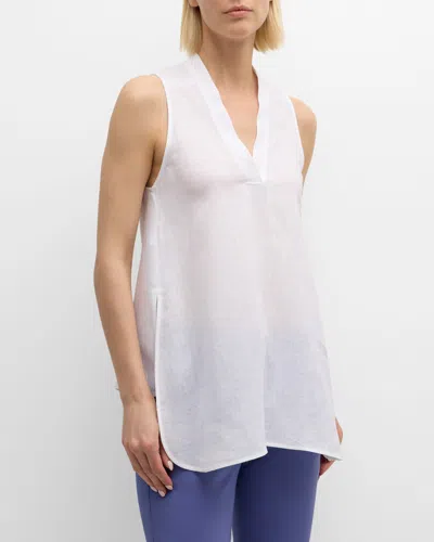 Emporio Armani Sleeveless High-low Linen Blouse In White