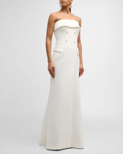 Jovani Strapless Double-breasted A-line Gown In White