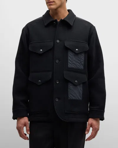 Cdg Homme Men's 4-pocket Mixed-media Overshirt In 1 - Black